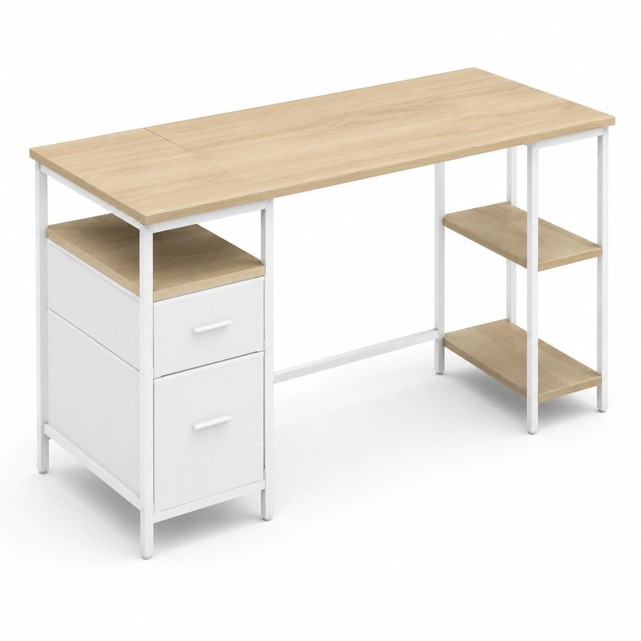 table-de-travail-moderne-avec-etageres-et-tiroirs-160-x-60-x-76-cm-chene-naturel-et-blanc-lrhakq4214ph